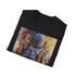 Charcoal crew neck cotton T-shirt featuring vibrant Thanos portrait with cosmic theme