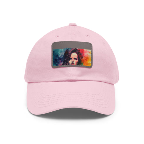 Neon watercolor baseball cap with light brown patch and rectangle shape