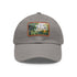 Central Park skyline watercolor baseball cap in white with light brown patch.