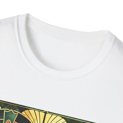 Charcoal art deco patterned cotton t-shirt with modern geometric elegance