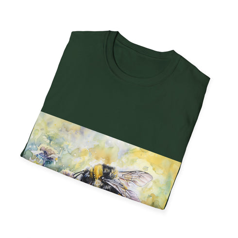 Bumblebee watercolor tee, charcoal, regular fit, crew neck.