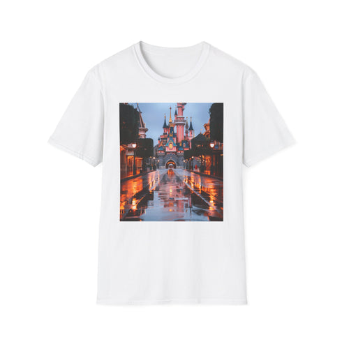 Charcoal cotton crew neck T-shirt featuring vibrant Disney Castle graphic