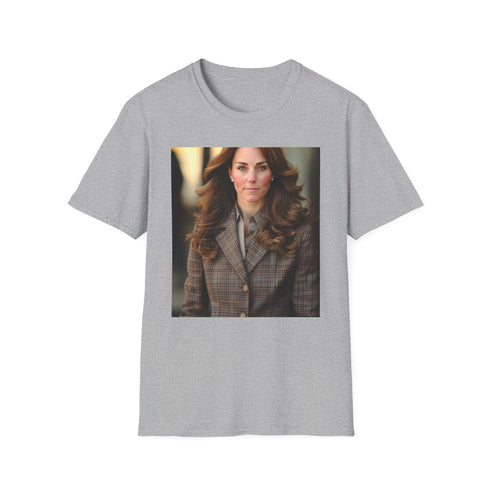 Charcoal cotton t-shirt featuring elegant Kate Middleton brushstroke design