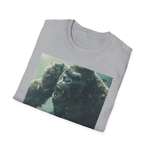 Charcoal cotton King Kong T-shirt with jungle-themed graphic.