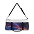 Neon galaxy duffel bag with space theme, small size option.