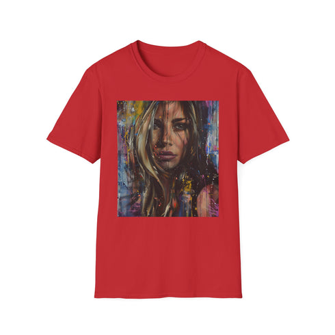 Charcoal crew neck T-shirt with Jennifer Aniston portrait in soft brushstrokes