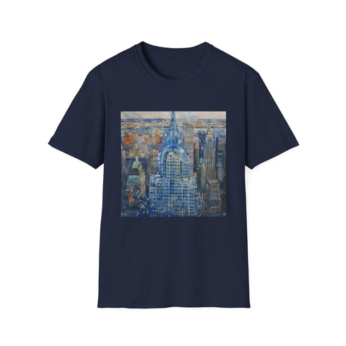 Charcoal cotton t-shirt with Chrysler Building watercolor elegant and timeless style