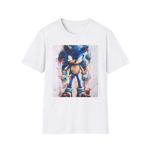 Charcoal cotton t-shirt featuring vibrant Sonic watercolor with crew neck design