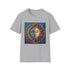 Charcoal cotton T-shirt with intricate sun and moon mandala design