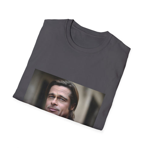 Charcoal cotton T-shirt with Brad Pitt's vibrant charismatic portrait