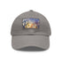 Eiffel Tower watercolor baseball cap, white with light brown patch.