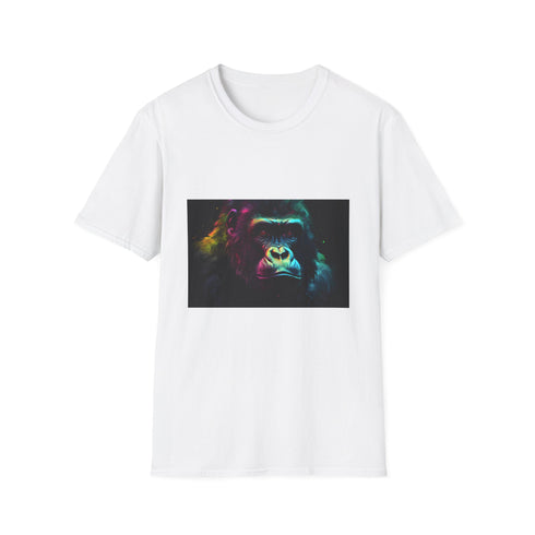 Watercolor gorillas on charcoal cotton T-shirt showcasing vibrant hues and summer vibe