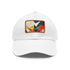 Geometric design white baseball cap with light brown rectangle patch.