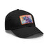 Magical watercolor unicorn baseball cap in white with light brown patch.