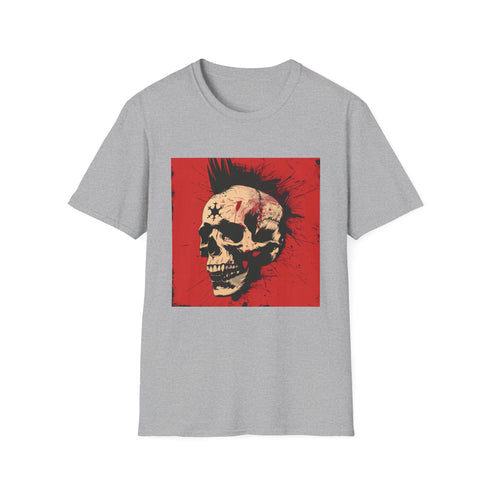 Charcoal cotton crew neck T-shirt with punk rock skull graphic