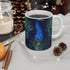 Colorful ceramic peacock feather mug for coffee lovers.