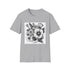 Hand-drawn charcoal floral t-shirt with vibrant botanical design on cotton fabric