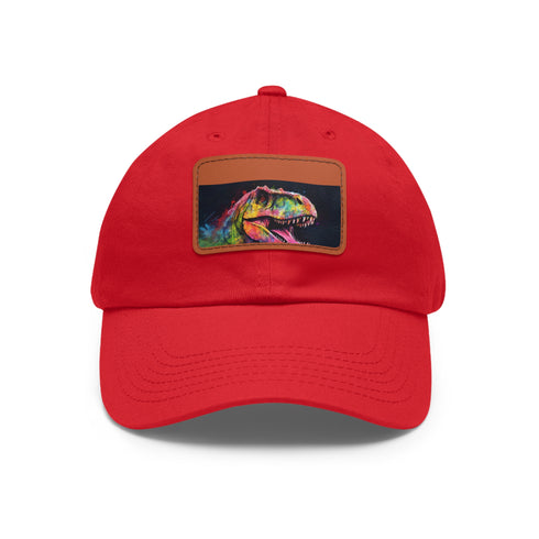 Watercolor neon baseball cap with Trex design in white.