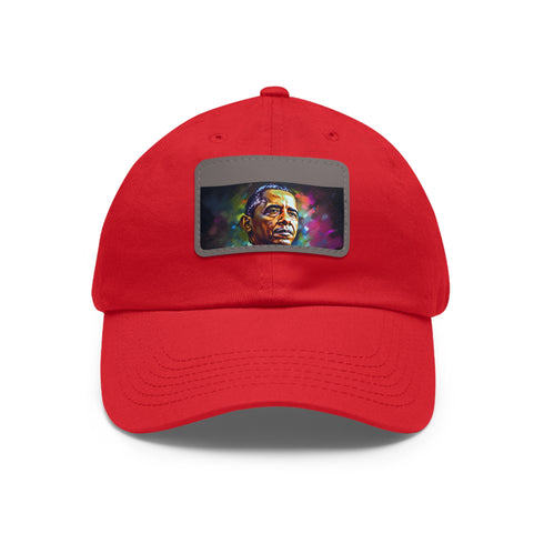 Vibrant Obama watercolor cap with neon colors and light brown patch.