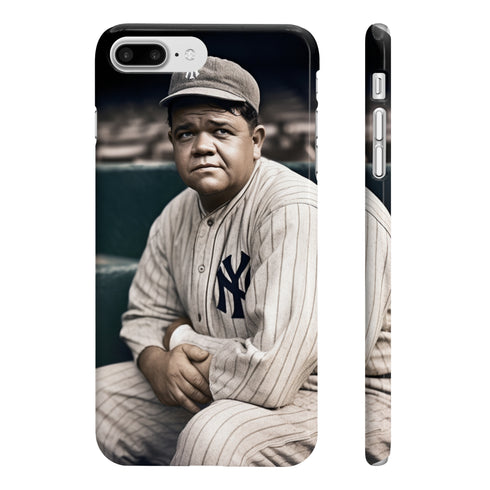Babe Ruth baseball legend phone case, glossy slim iPhone 7/8 Plus.