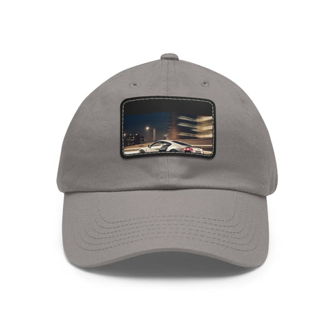 Lightning Speed R8 Cap in White with Light Brown Patch, Rectangle Shape.