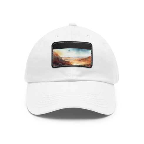Desert camo baseball cap in white with light brown patch.