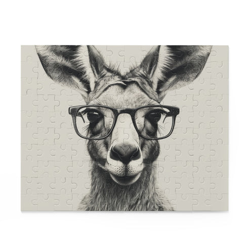 Quirky Kangaroo Hipster Puzzle with Stylish Glasses Design for Fun Puzzling Experience