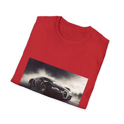 Charcoal cotton crew neck t-shirt with vibrant Bugatti racecar graphic