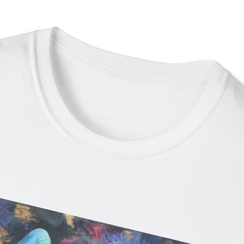 Charcoal cotton t-shirt with bohemian feather pattern and crew neck design