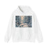 Winter Serene Hoodie in Navy, size S, snow-covered winter landscape illustration.