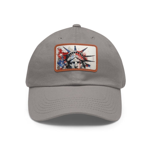 American flag baseball cap with unique white/light brown rectangle patch.