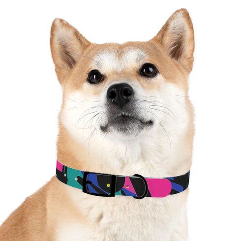 Neon graffiti dog collar for urban chic pups in black onyx.