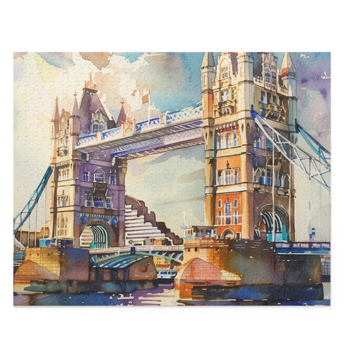 London watercolor Tower Bridge puzzle, 10" x 8", 120 pieces.