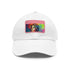 Chic watercolor cap in white with light brown patch and rectangle shape.