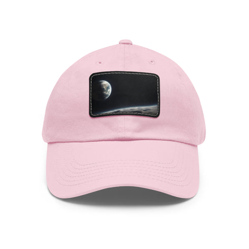 White rectangular cotton hat with Earth image patch, accessories, unisex vegan.