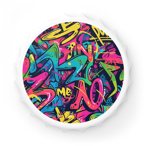 Neon urban graffiti bottle opener with bright pattern for kitchen & bar.