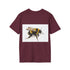 Vibrant charcoal watercolor tee with bumblebee design crew neck cotton