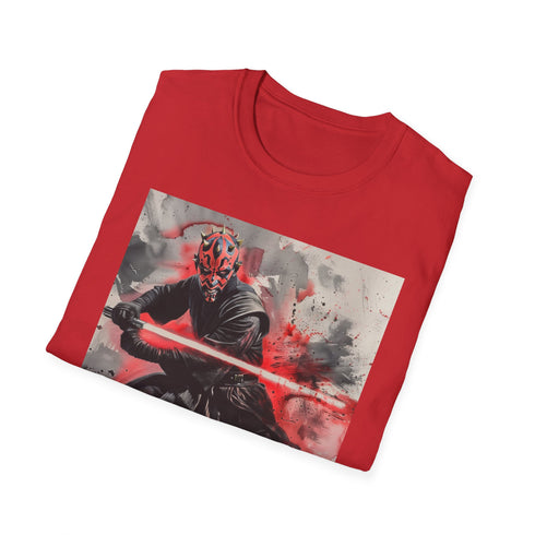 Electrifying charcoal T-shirt with Darth Maul illustration featuring dual-bladed lightsaber