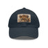 Cheetah print snapback hat in white with light brown patch.