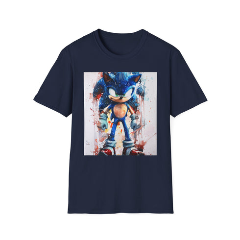 Watercolor Sonic charcoal t-shirt soft cotton crew neck bold vibrant design