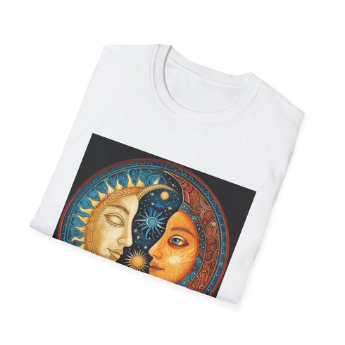 Charcoal cotton t-shirt with mandala sun and moon design