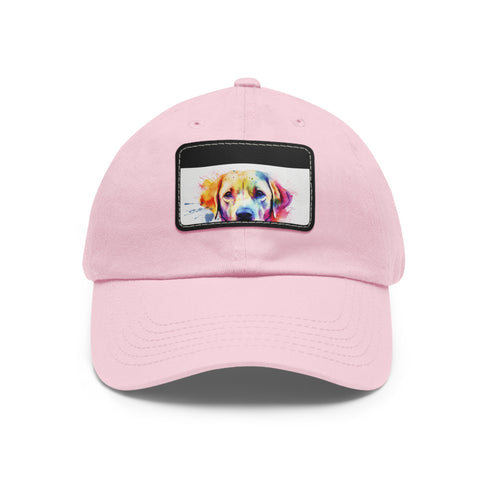 Adorable Labrador Baseball Cap white with light brown rectangle patch.