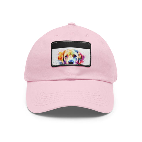 White cotton baseball hat with adorable Labrador design.