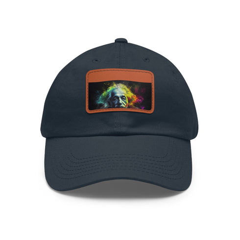 Einstein Watercolor Neon Baseball Cap, White with Light Brown Rectangle Patch