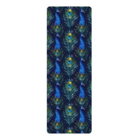 Blue peacock print yoga mat: vibrant feathers in striking hues.