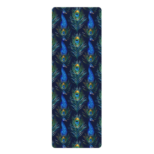 Blue peacock print yoga mat: vibrant feathers in striking hues.
