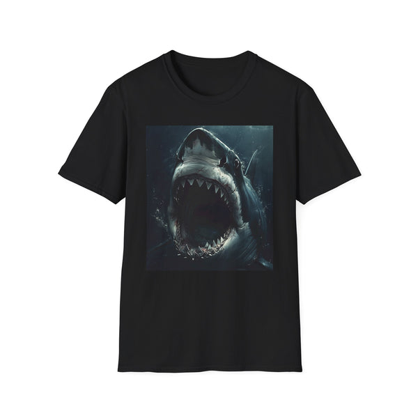 Cotton charcoal t-shirt featuring bold jaws painting crew neck summer style