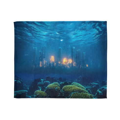 Sunken City Glowing through Coral Reef Plush Fleece Throw Blanket