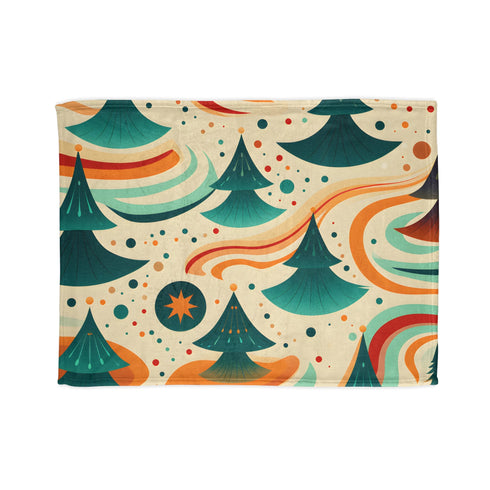 Marine blue sublimation blanket with retro 70s groovy pattern.