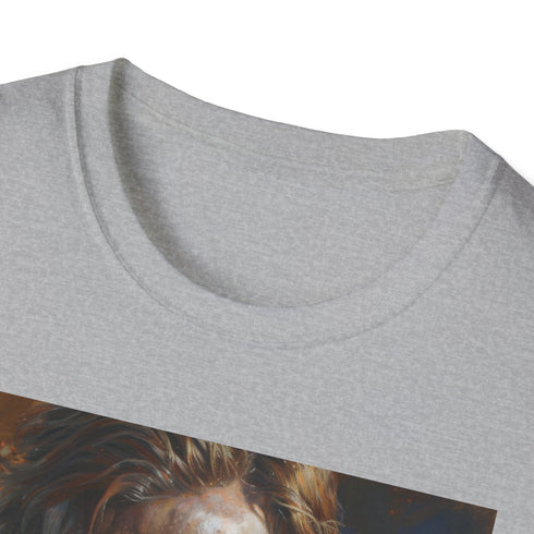 Charcoal cotton T-shirt featuring vibrant Obi-Wan Kenobi portrait and lightsaber battles